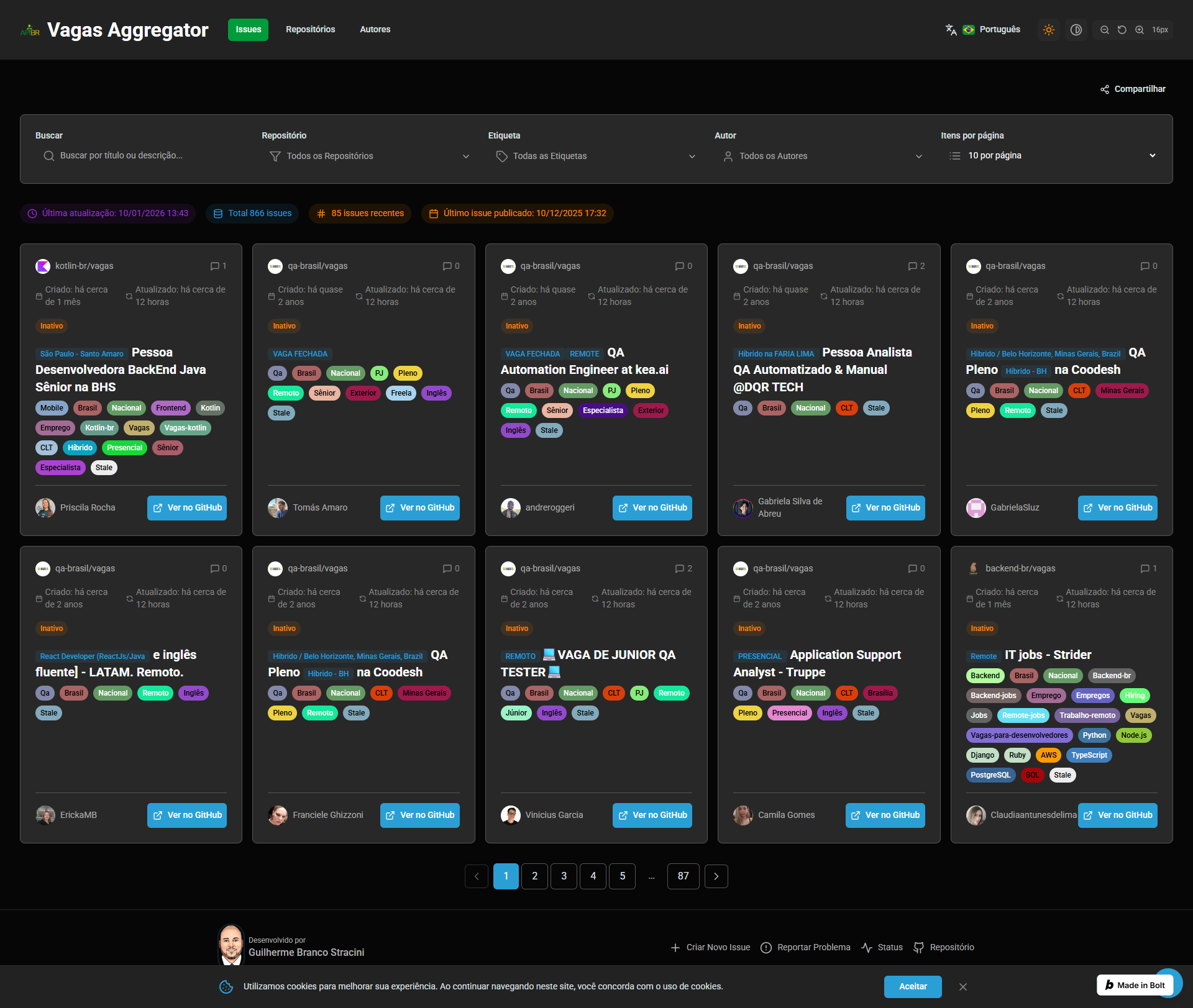 API BR - Vagas - User Interface screenshot